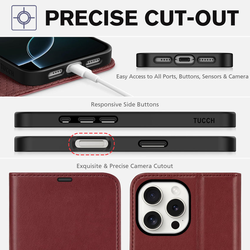 iPhone 16 Pro Max, RFID Blocking [4 Card Holders] Kickstand Shockproof TPU Interior Shell, PU Leather Magnetic Flip Folio Cover 2024, Black - 7DAY'S