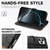 iPhone 16 Pro Max, RFID Blocking [4 Card Holders] Kickstand Shockproof TPU Interior Shell, PU Leather Magnetic Flip Folio Cover 2024, Black - 7DAY'S