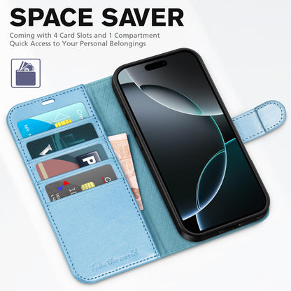 iPhone 16 Pro Max, RFID Blocking [4 Card Holders] Kickstand Shockproof TPU Interior Shell, PU Leather Magnetic Flip Folio Cover 2024, Black - 7DAY'S