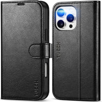 iPhone 16 Pro Max, RFID Blocking [4 Card Holders] Kickstand Shockproof TPU Interior Shell, PU Leather Magnetic Flip Folio Cover 2024, Black - 7DAY'S