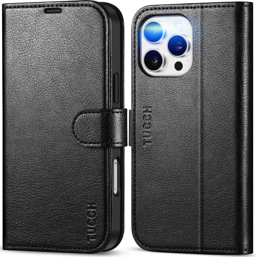 iPhone 16 Pro Max, RFID Blocking [4 Card Holders] Kickstand Shockproof TPU Interior Shell, PU Leather Magnetic Flip Folio Cover 2024, Black - 7DAY'S