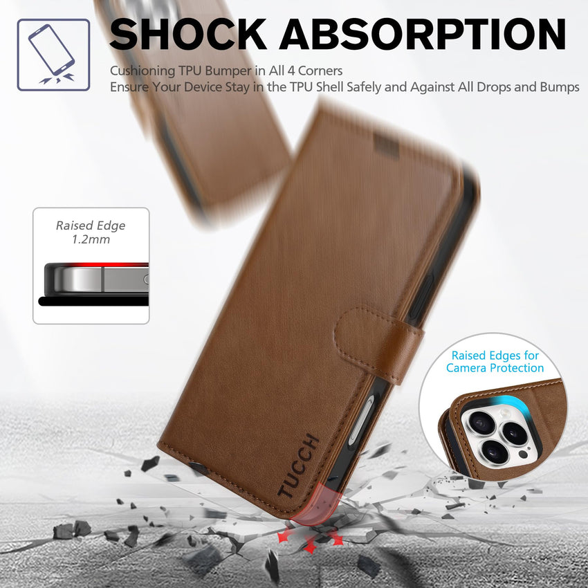 iPhone 16 Pro Max, RFID Blocking [4 Card Holders] Kickstand Shockproof TPU Interior Shell, PU Leather Magnetic Flip Folio Cover 2024, Black - 7DAY'S