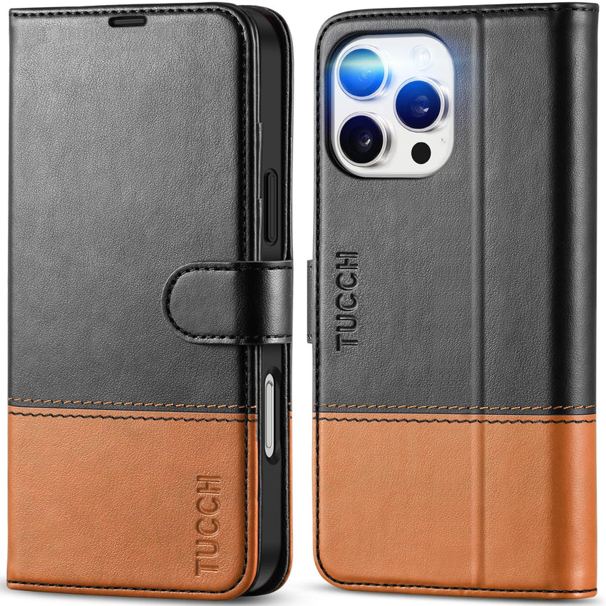 iPhone 16 Pro Max, RFID Blocking [4 Card Holders] Kickstand Shockproof TPU Interior Shell, PU Leather Magnetic Flip Folio Cover 2024, Black - 7DAY'S