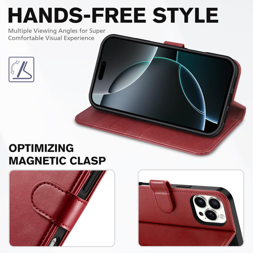 iPhone 16 Pro Max, RFID Blocking [4 Card Holders] Kickstand Shockproof TPU Interior Shell, PU Leather Magnetic Flip Folio Cover 2024, Black - 7DAY'S