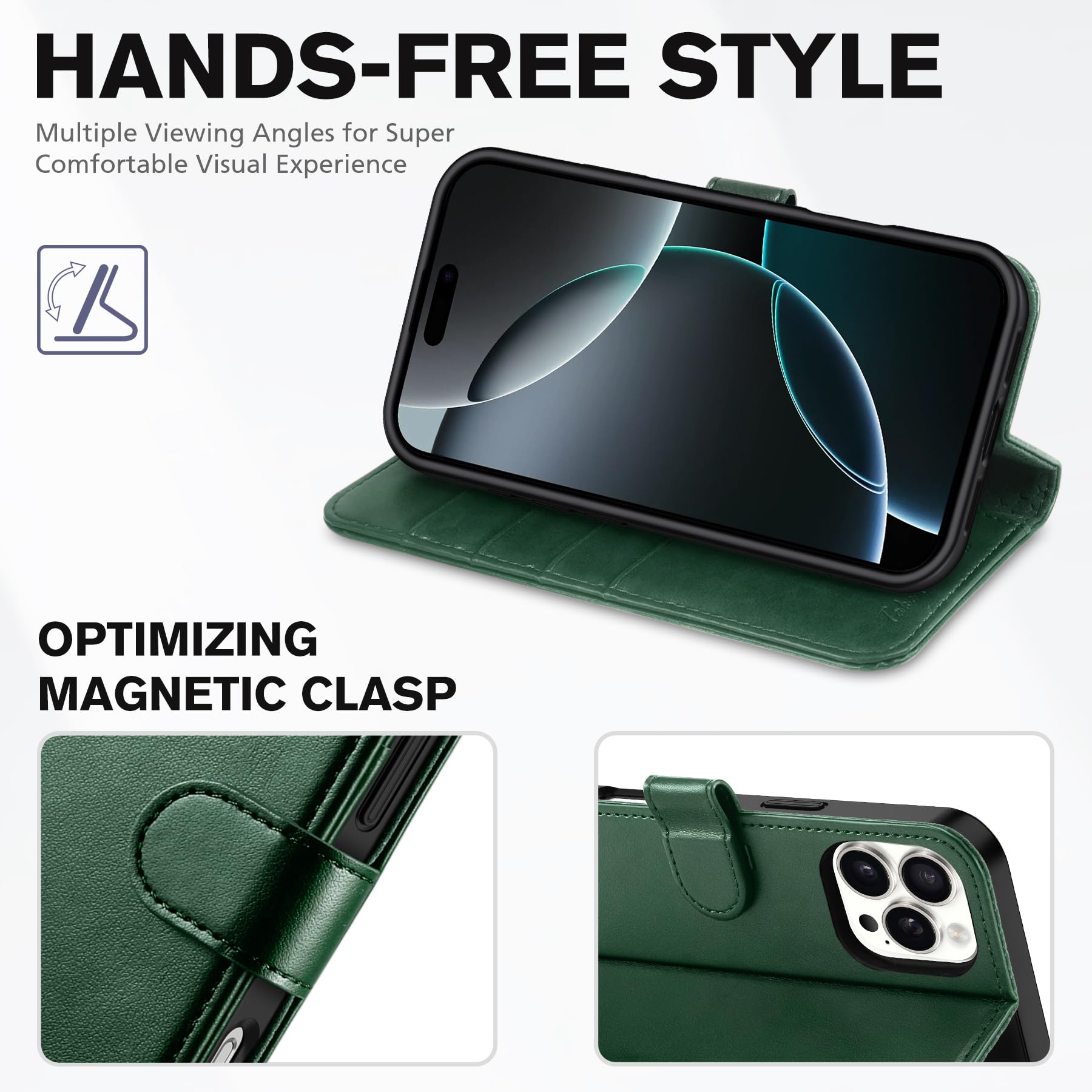 iPhone 16 Pro Max, RFID Blocking [4 Card Holders] Kickstand Shockproof TPU Interior Shell, PU Leather Magnetic Flip Folio Cover 2024, Black - 7DAY'S