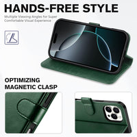 iPhone 16 Pro Max, RFID Blocking [4 Card Holders] Kickstand Shockproof TPU Interior Shell, PU Leather Magnetic Flip Folio Cover 2024, Black - 7DAY'S