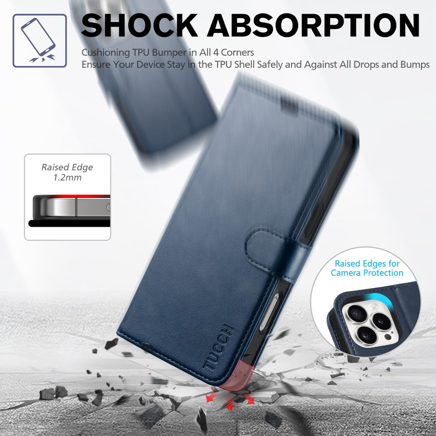 iPhone 16 Pro Max, RFID Blocking [4 Card Holders] Kickstand Shockproof TPU Interior Shell, PU Leather Magnetic Flip Folio Cover 2024, Black - 7DAY'S