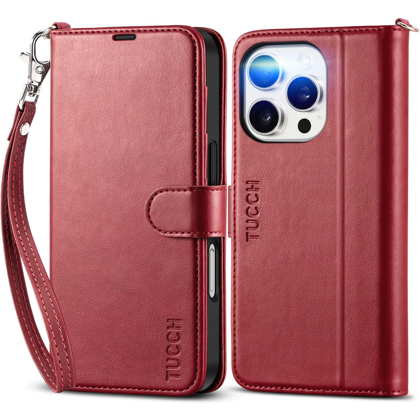 iPhone 16 Pro, RFID Blocking [4 Card Holder] Kickstand [Shockproof TPU Inner Shell] PU Leather Magnetic Protective Flip Cover 6.3“ 2024, Black - 7DAY'S