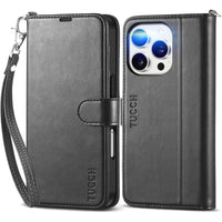 iPhone 16 Pro, RFID Blocking [4 Card Holder] Kickstand [Shockproof TPU Inner Shell] PU Leather Magnetic Protective Flip Cover 6.3“ 2024, Black - 7DAY'S