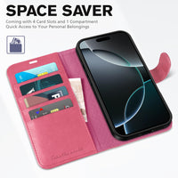 iPhone 16 Pro, RFID Blocking [4 Card Holder] Kickstand [Shockproof TPU Inner Shell] PU Leather Magnetic Protective Flip Cover 6.3“ 2024, Black - 7DAY'S