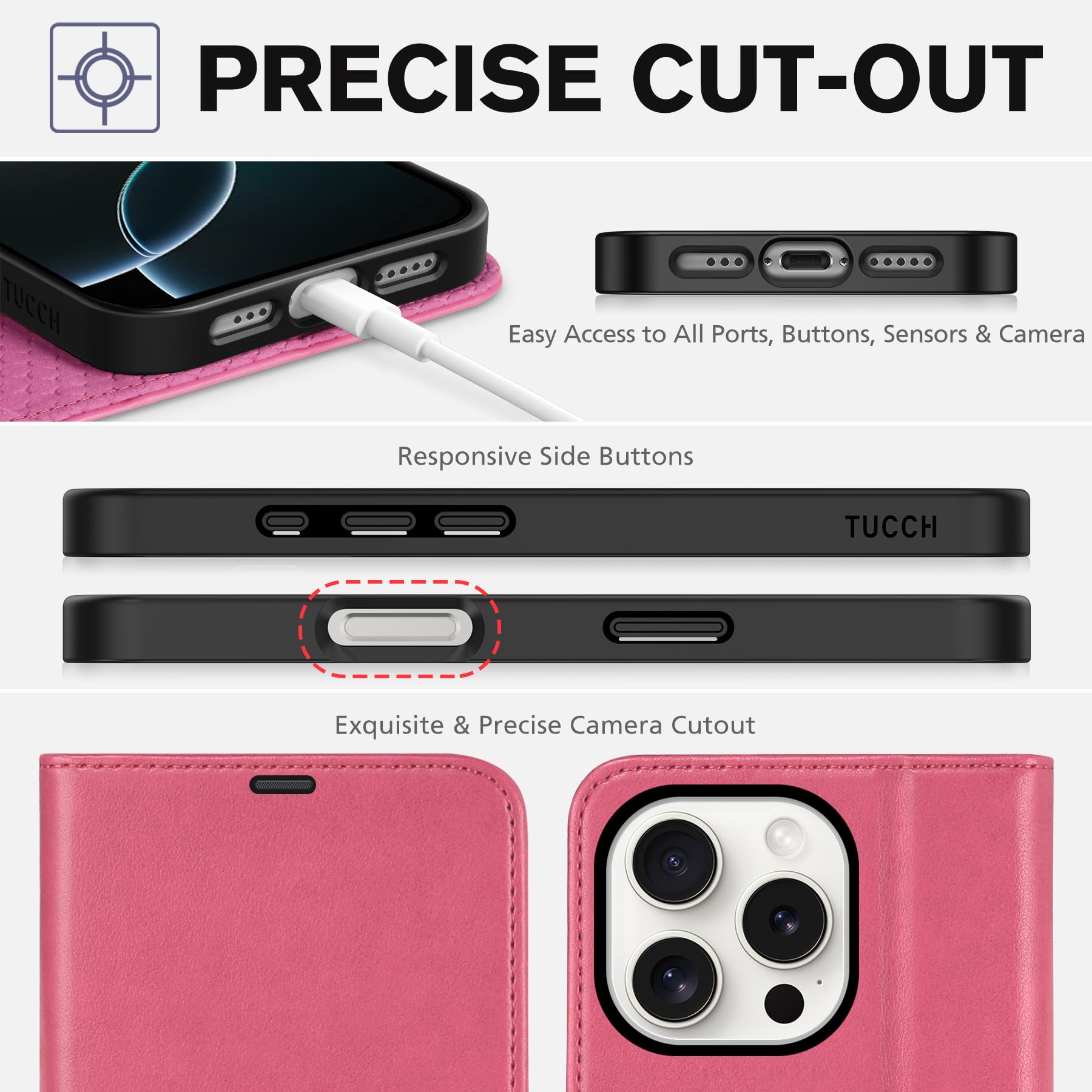 iPhone 16 Pro, RFID Blocking [4 Card Holder] Kickstand [Shockproof TPU Inner Shell] PU Leather Magnetic Protective Flip Cover 6.3“ 2024, Black - 7DAY'S