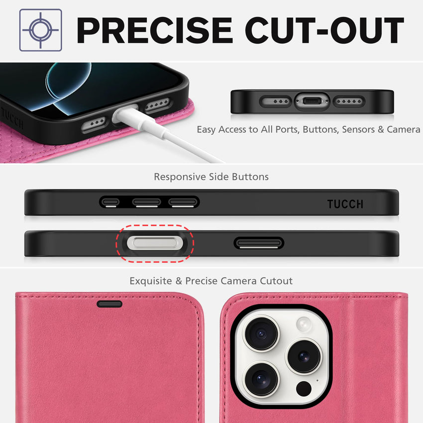 iPhone 16 Pro, RFID Blocking [4 Card Holder] Kickstand [Shockproof TPU Inner Shell] PU Leather Magnetic Protective Flip Cover 6.3“ 2024, Black - 7DAY'S