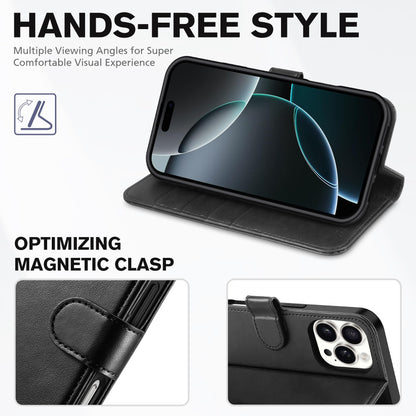 iPhone 16 Pro, RFID Blocking [4 Card Holder] Kickstand [Shockproof TPU Inner Shell] PU Leather Magnetic Protective Flip Cover 6.3“ 2024, Black - 7DAY'S