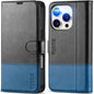 iPhone 16 Pro, RFID Blocking [4 Card Holder] Kickstand [Shockproof TPU Inner Shell] PU Leather Magnetic Protective Flip Cover 6.3“ 2024, Black - 7DAY'S