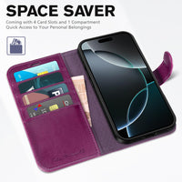iPhone 16 Pro, RFID Blocking [4 Card Holder] Kickstand [Shockproof TPU Inner Shell] PU Leather Magnetic Protective Flip Cover 6.3“ 2024, Black - 7DAY'S