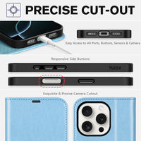 iPhone 16 Pro, RFID Blocking [4 Card Holder] Kickstand [Shockproof TPU Inner Shell] PU Leather Magnetic Protective Flip Cover 6.3“ 2024, Black - 7DAY'S