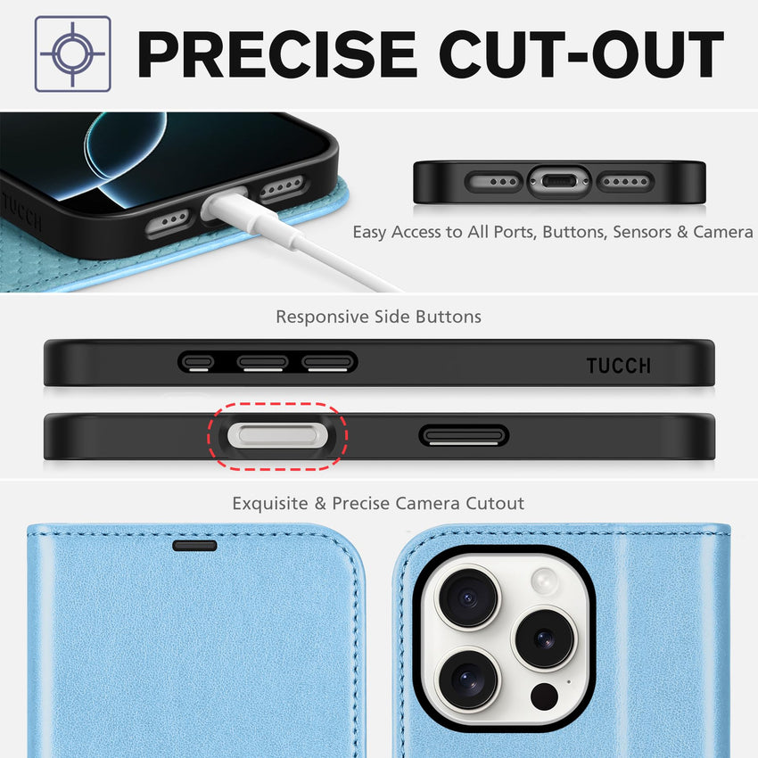 iPhone 16 Pro, RFID Blocking [4 Card Holder] Kickstand [Shockproof TPU Inner Shell] PU Leather Magnetic Protective Flip Cover 6.3“ 2024, Black - 7DAY'S