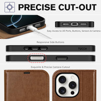 iPhone 16 Pro, RFID Blocking [4 Card Holder] Kickstand [Shockproof TPU Inner Shell] PU Leather Magnetic Protective Flip Cover 6.3“ 2024, Black - 7DAY'S