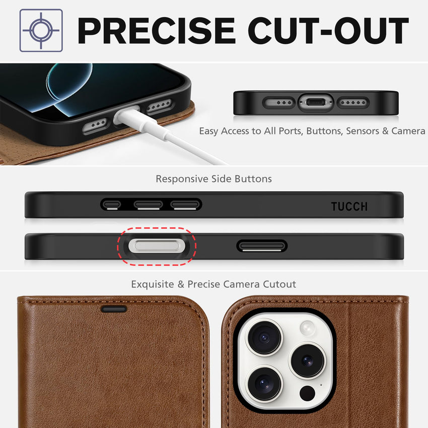 iPhone 16 Pro, RFID Blocking [4 Card Holder] Kickstand [Shockproof TPU Inner Shell] PU Leather Magnetic Protective Flip Cover 6.3“ 2024, Black - 7DAY'S