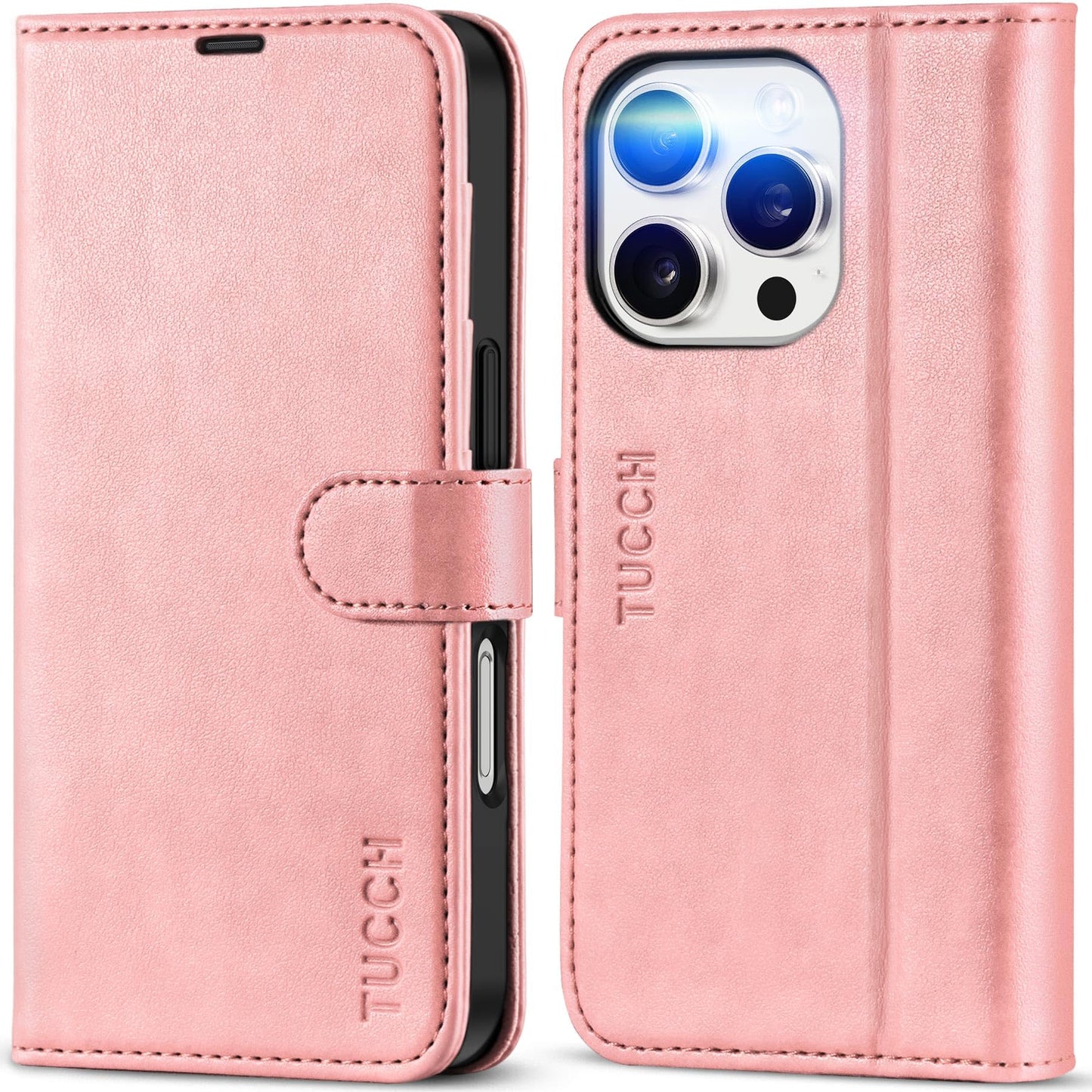 iPhone 16 Pro, RFID Blocking [4 Card Holder] Kickstand [Shockproof TPU Inner Shell] PU Leather Magnetic Protective Flip Cover 6.3“ 2024, Black - 7DAY'S
