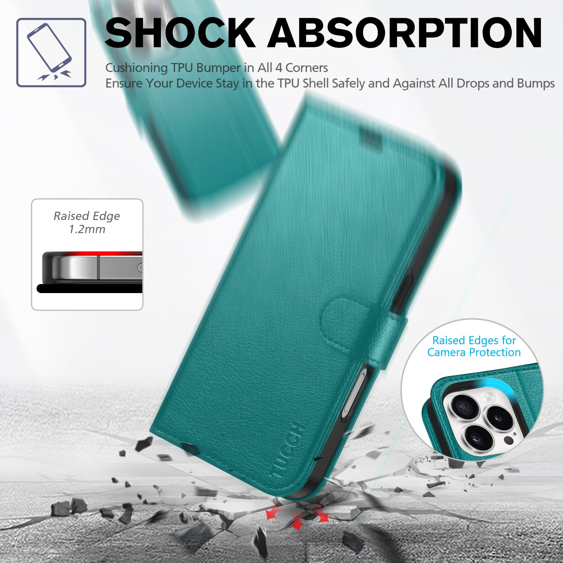 iPhone 16 Pro, RFID Blocking [4 Card Holder] Kickstand [Shockproof TPU Inner Shell] PU Leather Magnetic Protective Flip Cover 6.3“ 2024, Black - 7DAY'S