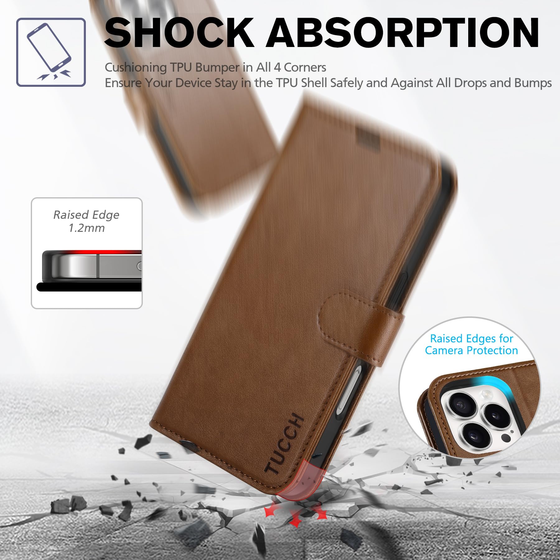 iPhone 16 Pro, RFID Blocking [4 Card Holder] Kickstand [Shockproof TPU Inner Shell] PU Leather Magnetic Protective Flip Cover 6.3“ 2024, Black - 7DAY'S