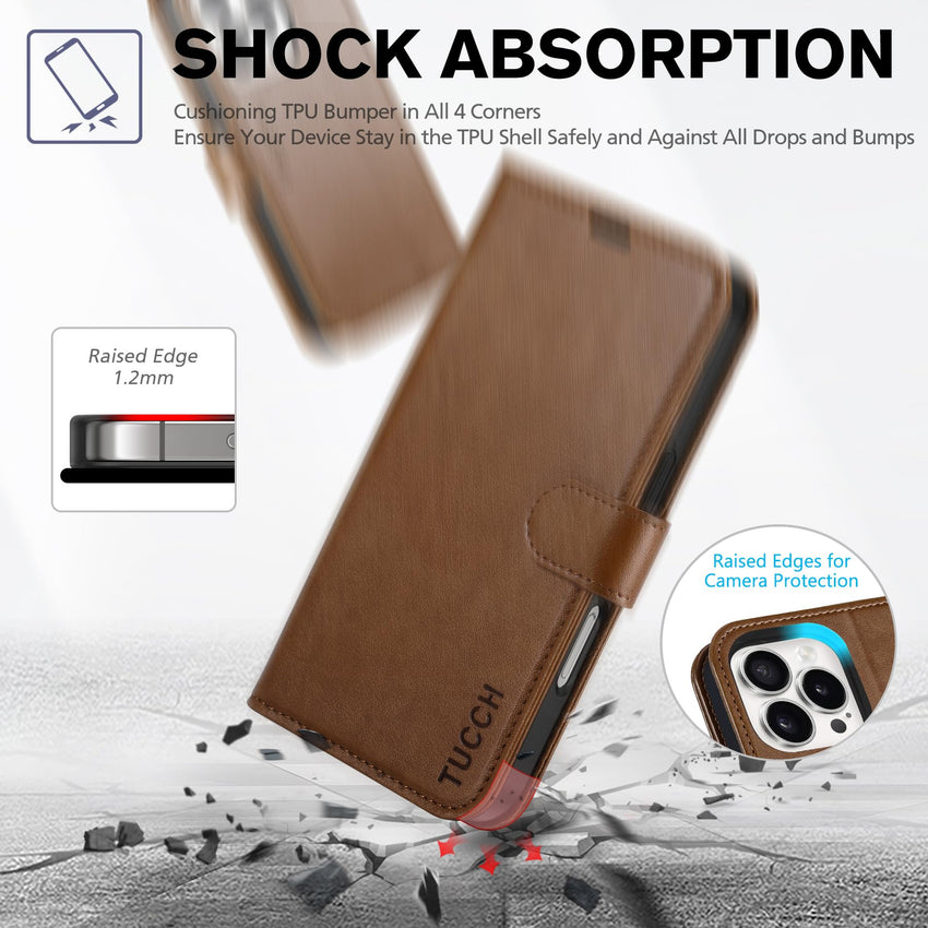 iPhone 16 Pro, RFID Blocking [4 Card Holder] Kickstand [Shockproof TPU Inner Shell] PU Leather Magnetic Protective Flip Cover 6.3“ 2024, Black - 7DAY'S