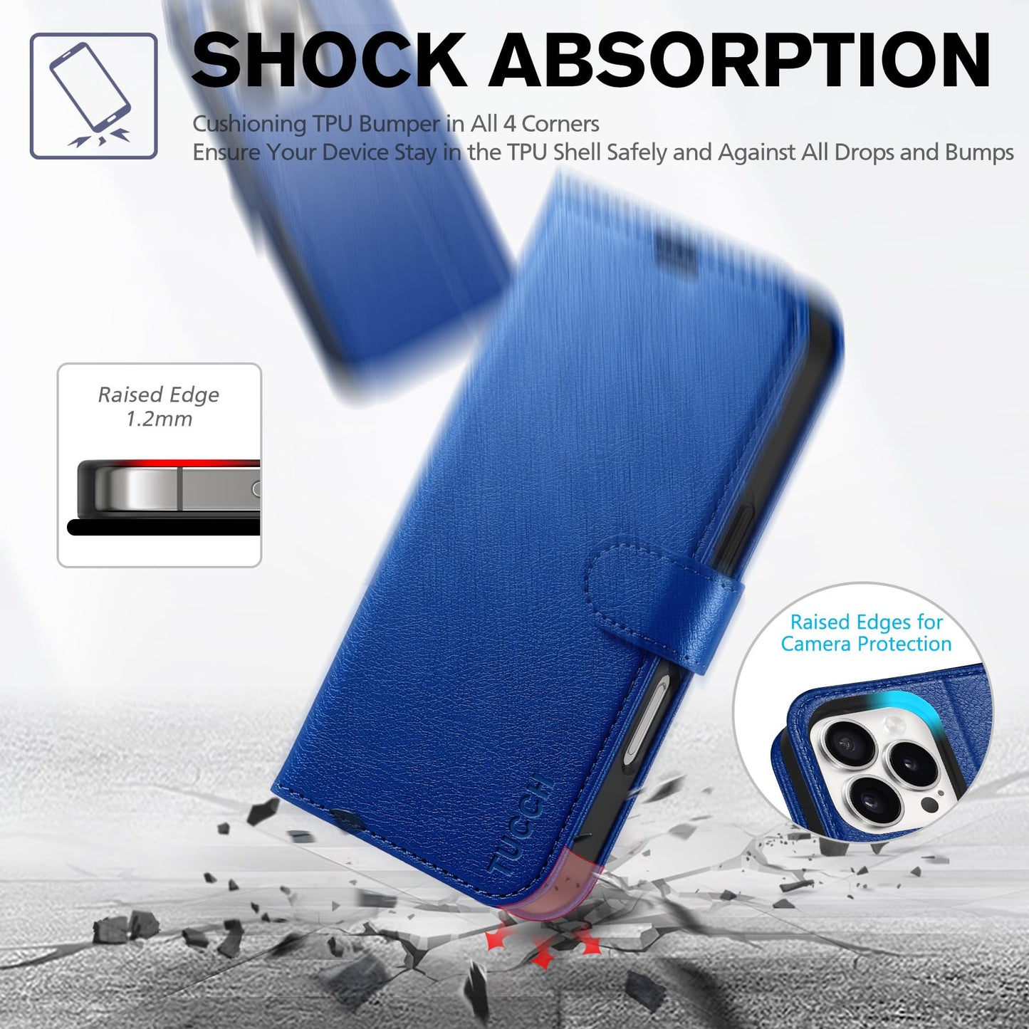 iPhone 16 Pro, RFID Blocking [4 Card Holder] Kickstand [Shockproof TPU Inner Shell] PU Leather Magnetic Protective Flip Cover 6.3“ 2024, Black - 7DAY'S