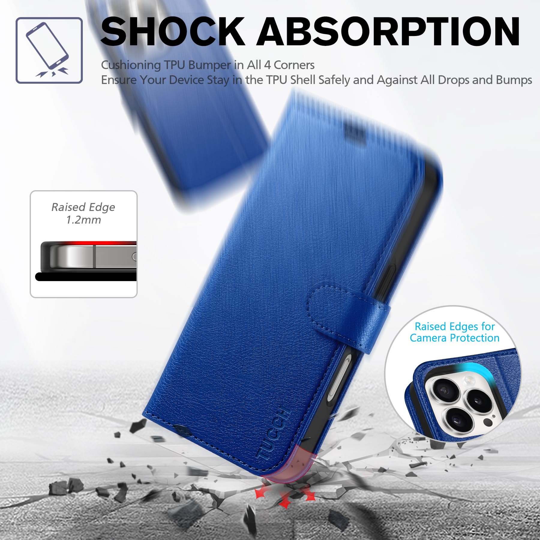 iPhone 16 Pro, RFID Blocking [4 Card Holder] Kickstand [Shockproof TPU Inner Shell] PU Leather Magnetic Protective Flip Cover 6.3“ 2024, Black - 7DAY'S