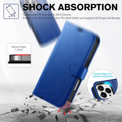 iPhone 16 Pro, RFID Blocking [4 Card Holder] Kickstand [Shockproof TPU Inner Shell] PU Leather Magnetic Protective Flip Cover 6.3“ 2024, Black - 7DAY'S