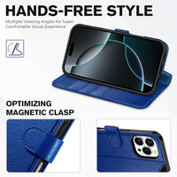 iPhone 16 Pro, RFID Blocking [4 Card Holder] Kickstand [Shockproof TPU Inner Shell] PU Leather Magnetic Protective Flip Cover 6.3“ 2024, Black - 7DAY'S