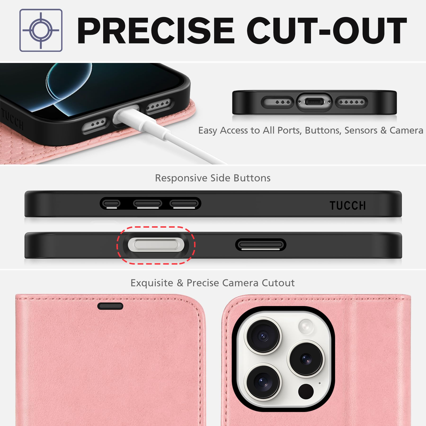 iPhone 16 Pro, RFID Blocking [4 Card Holder] Kickstand [Shockproof TPU Inner Shell] PU Leather Magnetic Protective Flip Cover 6.3“ 2024, Black - 7DAY'S