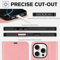 iPhone 16 Pro, RFID Blocking [4 Card Holder] Kickstand [Shockproof TPU Inner Shell] PU Leather Magnetic Protective Flip Cover 6.3“ 2024, Black - 7DAY'S
