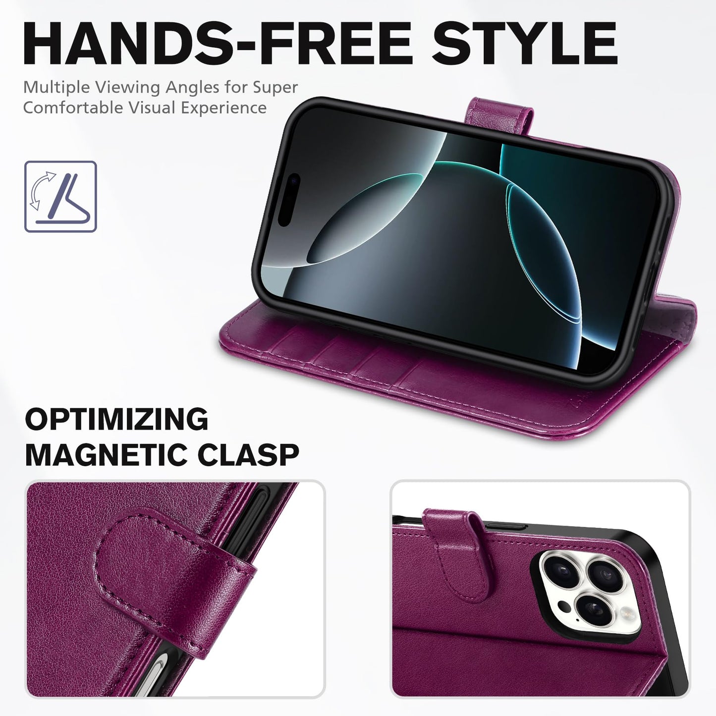 iPhone 16 Pro, RFID Blocking [4 Card Holder] Kickstand [Shockproof TPU Inner Shell] PU Leather Magnetic Protective Flip Cover 6.3“ 2024, Black - 7DAY'S