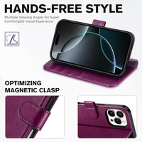 iPhone 16 Pro, RFID Blocking [4 Card Holder] Kickstand [Shockproof TPU Inner Shell] PU Leather Magnetic Protective Flip Cover 6.3“ 2024, Black - 7DAY'S