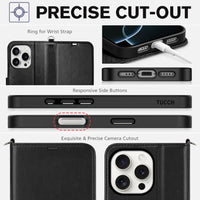 iPhone 16 Pro, RFID Blocking [4 Card Holder] Kickstand [Shockproof TPU Inner Shell] PU Leather Magnetic Protective Flip Cover 6.3“ 2024, Black - 7DAY'S