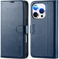 iPhone 16 Pro, RFID Blocking [4 Card Holder] Kickstand [Shockproof TPU Inner Shell] PU Leather Magnetic Protective Flip Cover 6.3“ 2024, Black - 7DAY'S