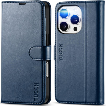 iPhone 16 Pro, RFID Blocking [4 Card Holder] Kickstand [Shockproof TPU Inner Shell] PU Leather Magnetic Protective Flip Cover 6.3“ 2024, Black - 7DAY'S