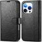 iPhone 16 Pro, RFID Blocking [4 Card Holder] Kickstand [Shockproof TPU Inner Shell] PU Leather Magnetic Protective Flip Cover 6.3“ 2024, Black - 7DAY'S