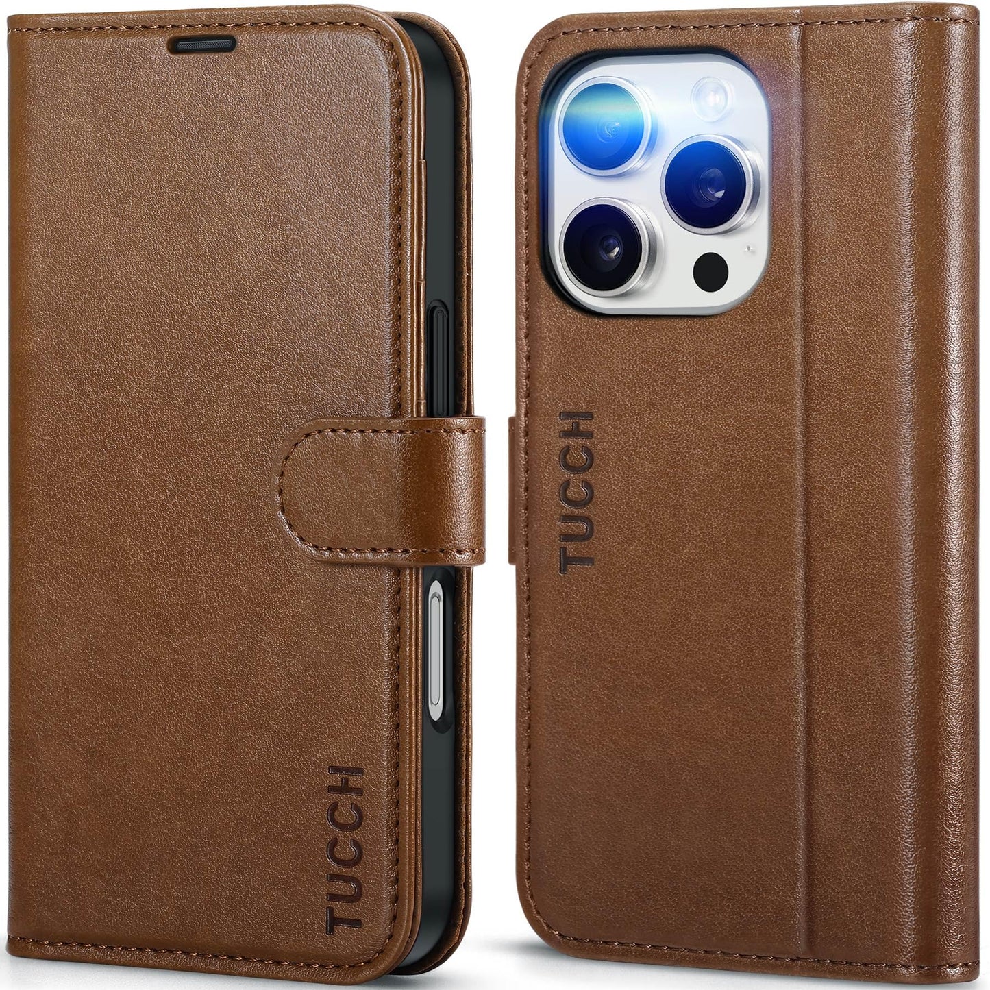 iPhone 16 Pro, RFID Blocking [4 Card Holder] Kickstand [Shockproof TPU Inner Shell] PU Leather Magnetic Protective Flip Cover 6.3“ 2024, Black - 7DAY'S