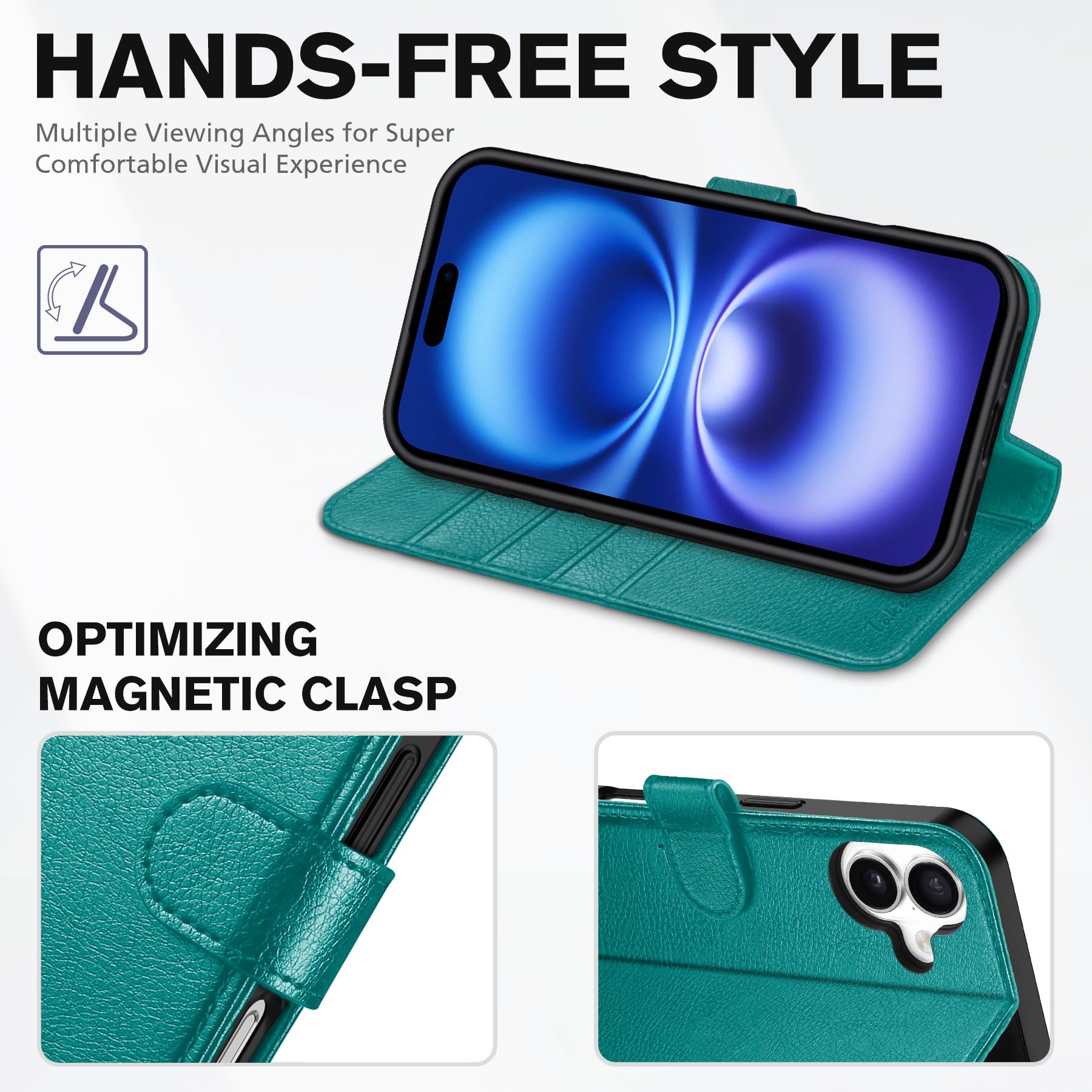 iPhone 16 Pro, RFID Blocking [4 Card Holder] Kickstand [Shockproof TPU Inner Shell] PU Leather Magnetic Protective Flip Cover 6.3“ 2024, Black - 7DAY'S