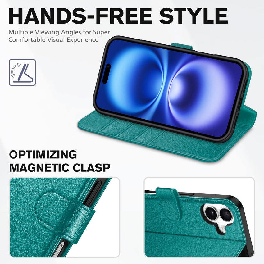 iPhone 16 Pro, RFID Blocking [4 Card Holder] Kickstand [Shockproof TPU Inner Shell] PU Leather Magnetic Protective Flip Cover 6.3“ 2024, Black - 7DAY'S