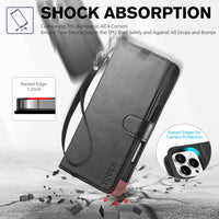 iPhone 16 Pro, RFID Blocking [4 Card Holder] Kickstand [Shockproof TPU Inner Shell] PU Leather Magnetic Protective Flip Cover 6.3“ 2024, Black - 7DAY'S