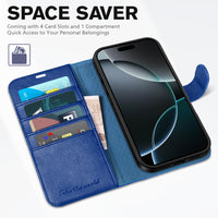 iPhone 16 Pro, RFID Blocking [4 Card Holder] Kickstand [Shockproof TPU Inner Shell] PU Leather Magnetic Protective Flip Cover 6.3“ 2024, Black - 7DAY'S