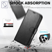 iPhone 16 Pro, RFID Blocking [4 Card Holder] Kickstand [Shockproof TPU Inner Shell] PU Leather Magnetic Protective Flip Cover 6.3“ 2024, Black - 7DAY'S