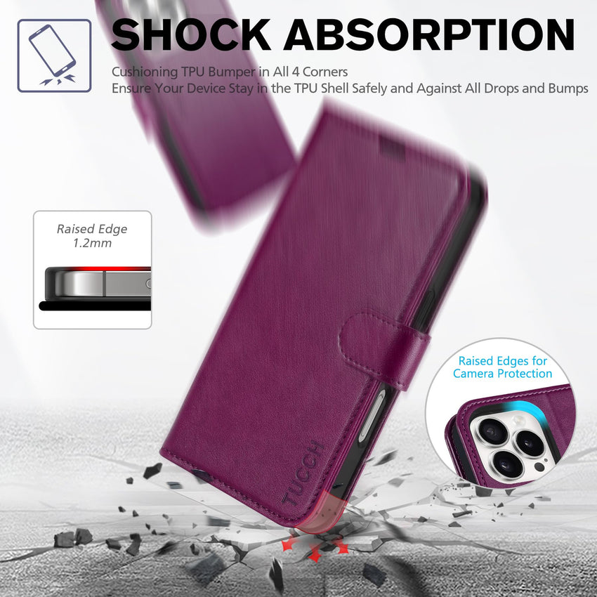 iPhone 16 Pro, RFID Blocking [4 Card Holder] Kickstand [Shockproof TPU Inner Shell] PU Leather Magnetic Protective Flip Cover 6.3“ 2024, Black - 7DAY'S