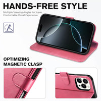 iPhone 16 Pro, RFID Blocking [4 Card Holder] Kickstand [Shockproof TPU Inner Shell] PU Leather Magnetic Protective Flip Cover 6.3“ 2024, Black - 7DAY'S