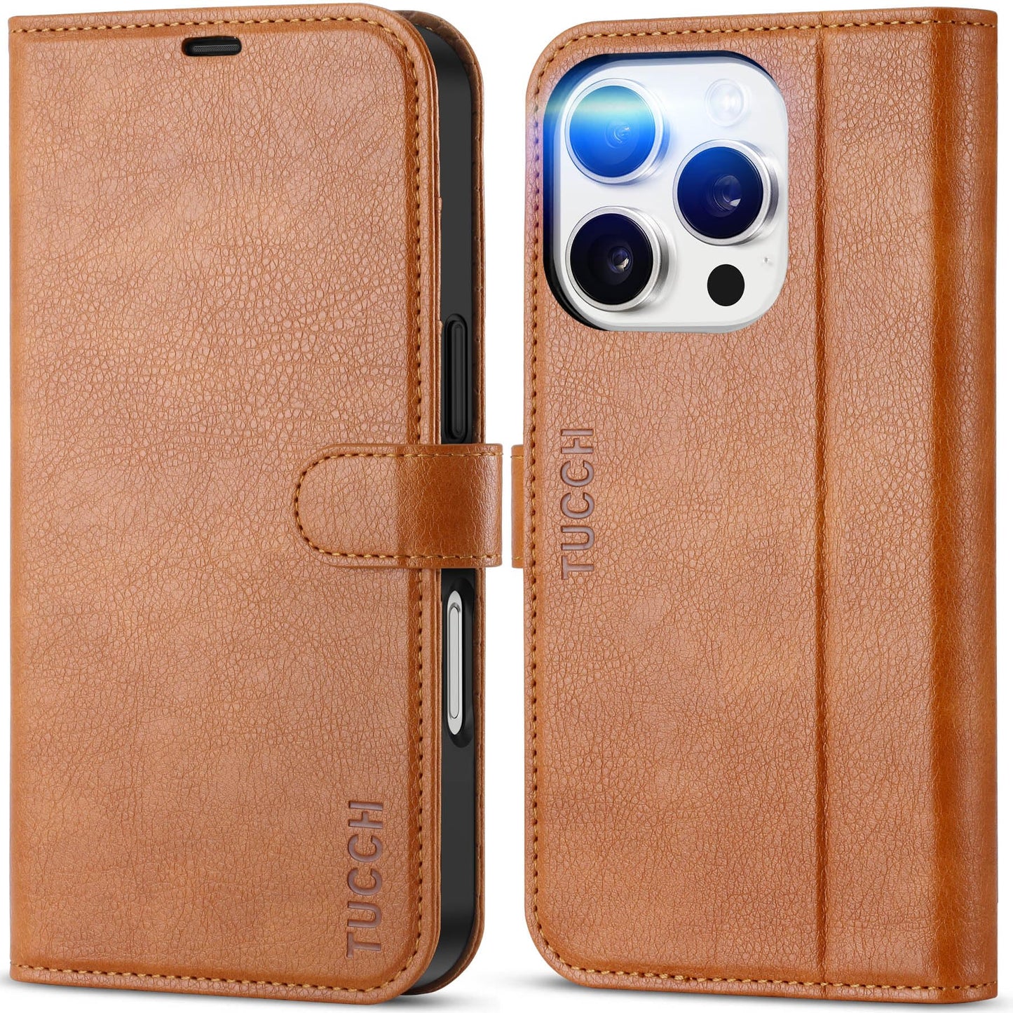 iPhone 16 Pro, RFID Blocking [4 Card Holder] Kickstand [Shockproof TPU Inner Shell] PU Leather Magnetic Protective Flip Cover 6.3“ 2024, Black - 7DAY'S