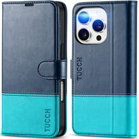 iPhone 16 Pro, RFID Blocking [4 Card Holder] Kickstand [Shockproof TPU Inner Shell] PU Leather Magnetic Protective Flip Cover 6.3“ 2024, Black - 7DAY'S