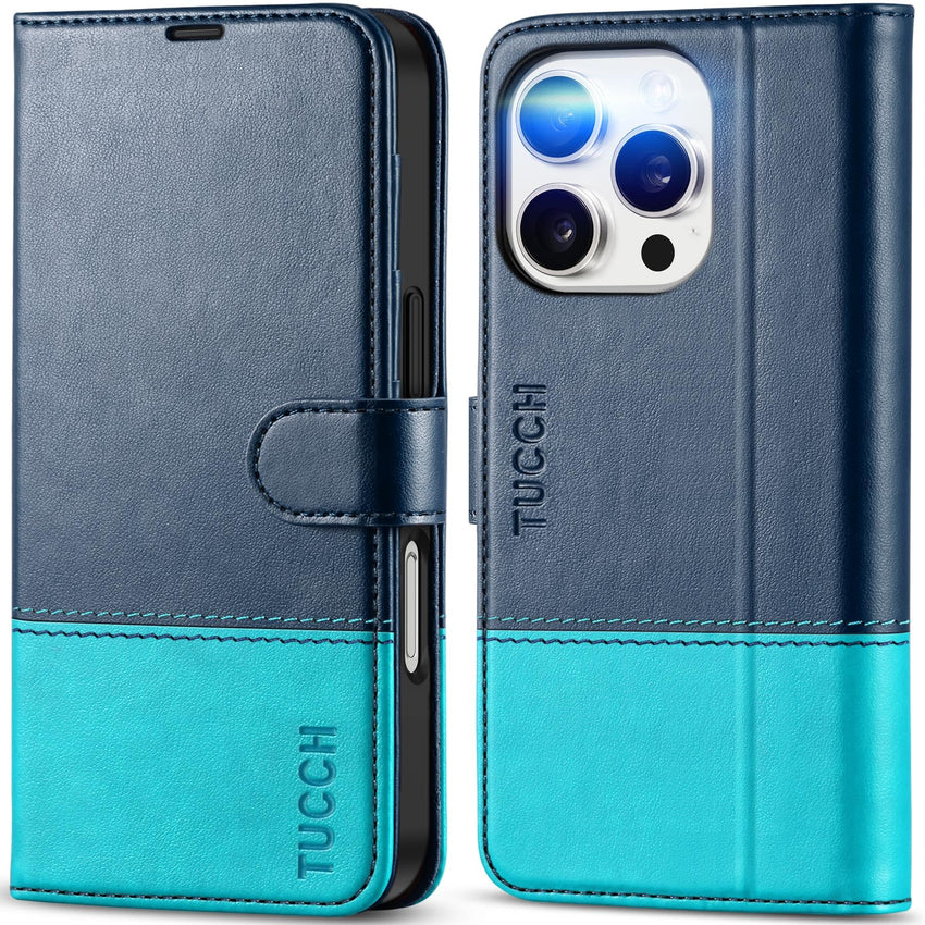 iPhone 16 Pro, RFID Blocking [4 Card Holder] Kickstand [Shockproof TPU Inner Shell] PU Leather Magnetic Protective Flip Cover 6.3“ 2024, Black - 7DAY'S
